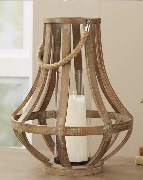 Tall Glass and Wood Lantern